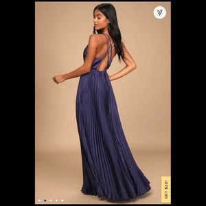 Lulus Make It Amazing Indigo Blue Pleated Satin Maxi Dress